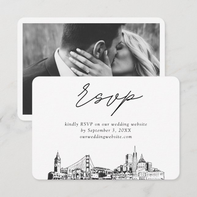 San Francisco Wedding Minimalistisch Sketch UAWG Begleitkarte (Vorne/Hinten)