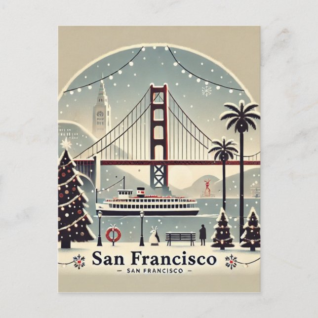San Francisco Weihnachten - Golden Gate Bridge Postkarte (Vorderseite)