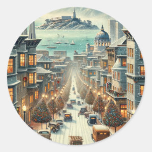 San Francisco Weihnachtseleganz - Karte Runder Aufkleber