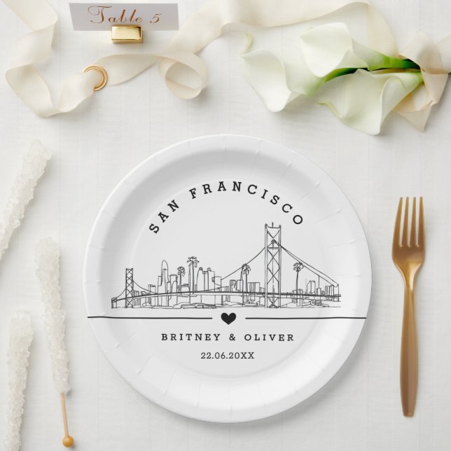 San Franciso Skyline – Custom Wedding favor Pappteller (Hochzeit)