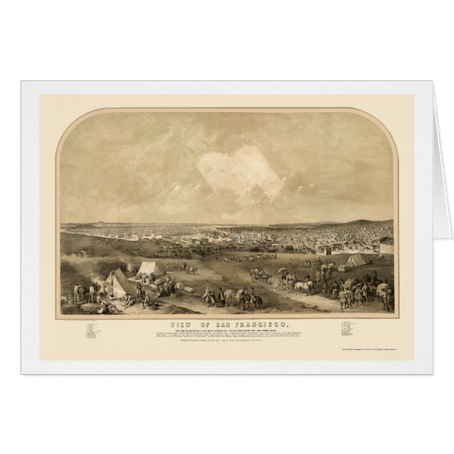 San Francsico, panoramische Karte CAs - 1851 (Vorderseite (Horizontal))