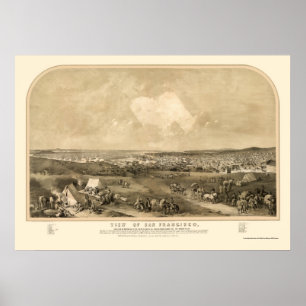 San Francsico, panoramische Karte CAs - 1851 Poster