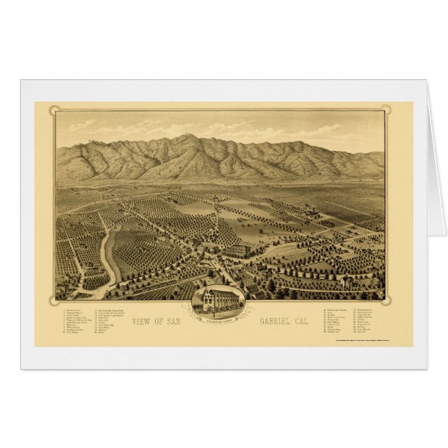 San Gabriel, carte panoramique de CA - 1893 (Devant horizontal)