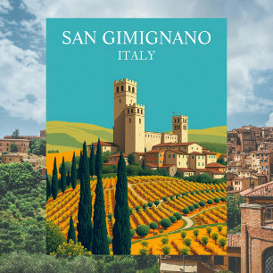 San Gimignano, Italien Türme Vintage Kunst Postkarte