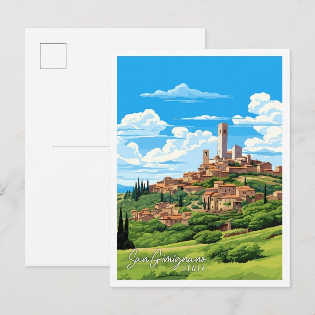 San Gimignano Italien Vintage Reise Illustration Postkarte (Vorne/Hinten)