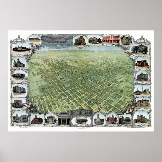 San Jose, CA Panorama Karte - 1901 Poster (Vorne)
