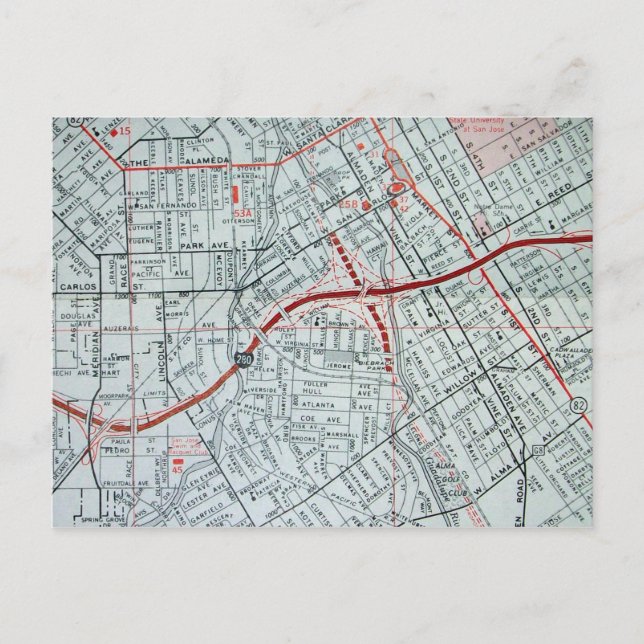 SAN JOSE, CA Vintag Map Postcard Postkarte (Vorderseite)