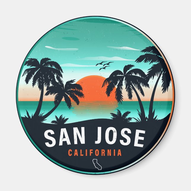 San Jose California Retro Sunset Souvenirs 80er Magnet (Vorne)