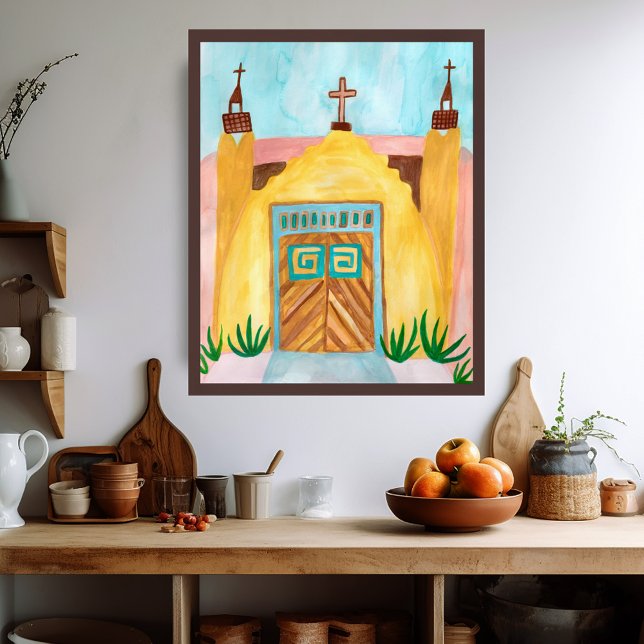 San Jose de Gracia Kirche Santa Maria delle Gracia Poster (San Jose de Gracia Church Watercolor New Mexico Poster
)