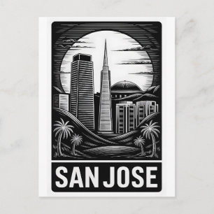 San Jose Kalifornien Schwarz Weiß Holzschnitt Postkarte