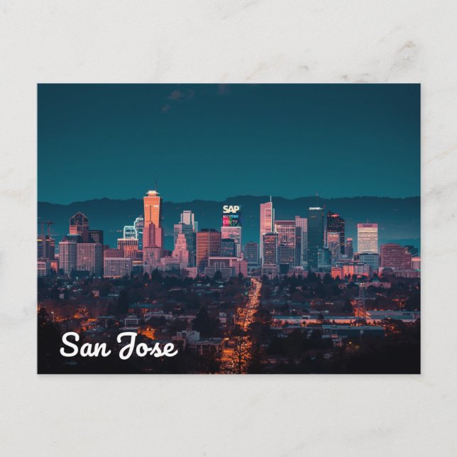 San Jose Skyline Nachtansicht Postkarte (Vorderseite)