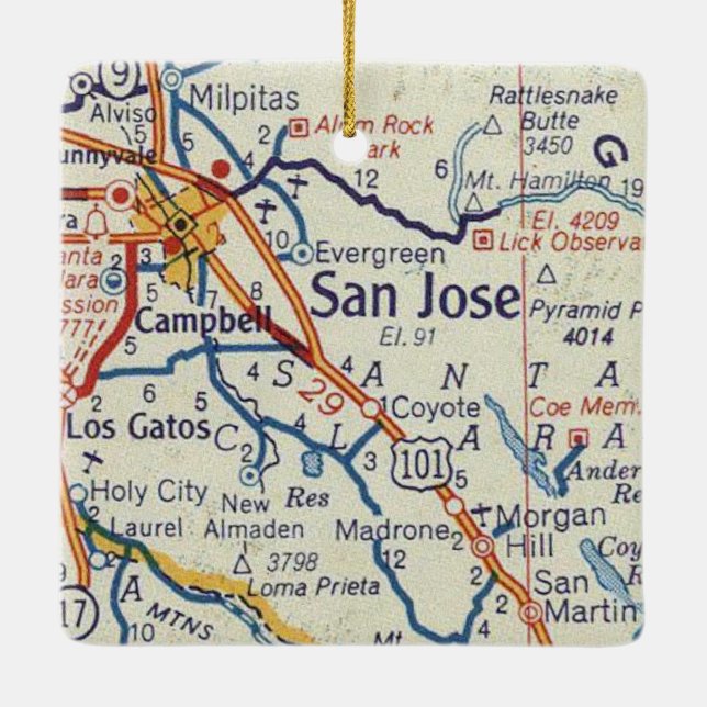 San Jose Vintage Karte Keramikornament (Rückseite)