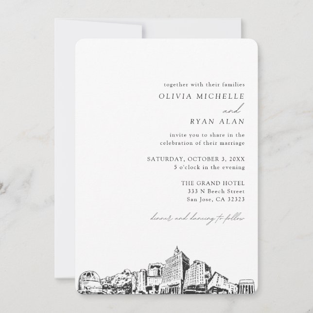 San Jose Wedding Elegante Skyline Einladung (Vorderseite)