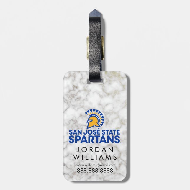 San- JoseStaat Spartans Weiß-Marmor Gepäckanhänger (Rückseite vertikal)