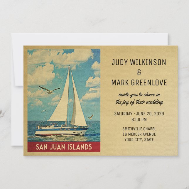 San Juan Islands Wedding Invitation Sailboat Einladung (Vorderseite)