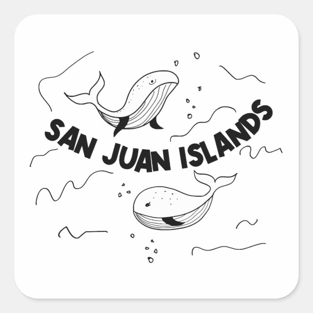 San Juan Islands Whales Quadratischer Aufkleber (Vorderseite)