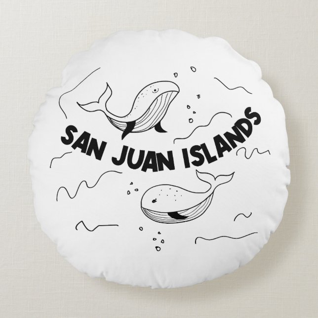 San Juan Islands Whales Throw Pillow Rundes Kissen (Vorderseite)