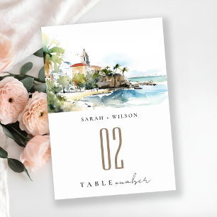 San Juan Puerto Rico Aquarell-Landschaft-Hochzeit Tischnummer