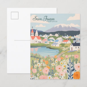 San Juan Puerto Rico Gouache-Illustration Reise Postkarte