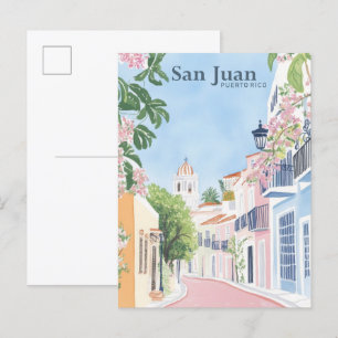 San Juan Puerto Rico Gouache-Illustration Reise Postkarte