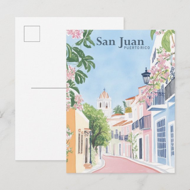 San Juan Puerto Rico Gouache Illustration Travel Postkarte (Vorne/Hinten)