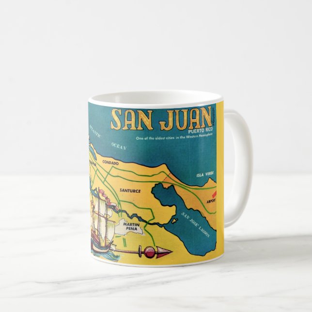 San Juan Retro-Karten-Tasse Kaffeetasse (VorderseiteRechts)