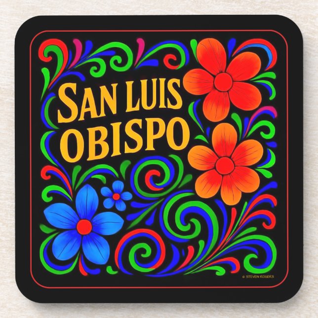 SAN LUIS OBISPO FLORAL UNTERSETZER SET VON SECHS. (Vorderseite)