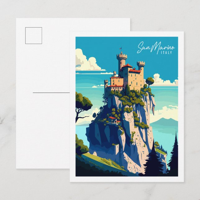 San Marino Italien Vintage Reise Illustration Postkarte (Vorne/Hinten)