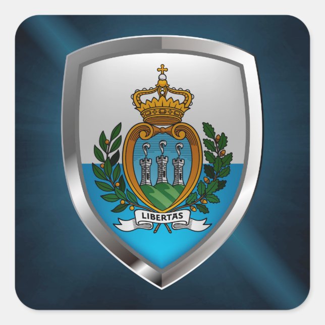 San Marino Metallic Emblem Quadratischer Aufkleber (Vorderseite)