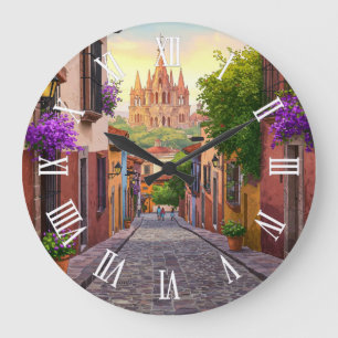 San Miguel de Allende Mexico Reise Aquarell Große Wanduhr