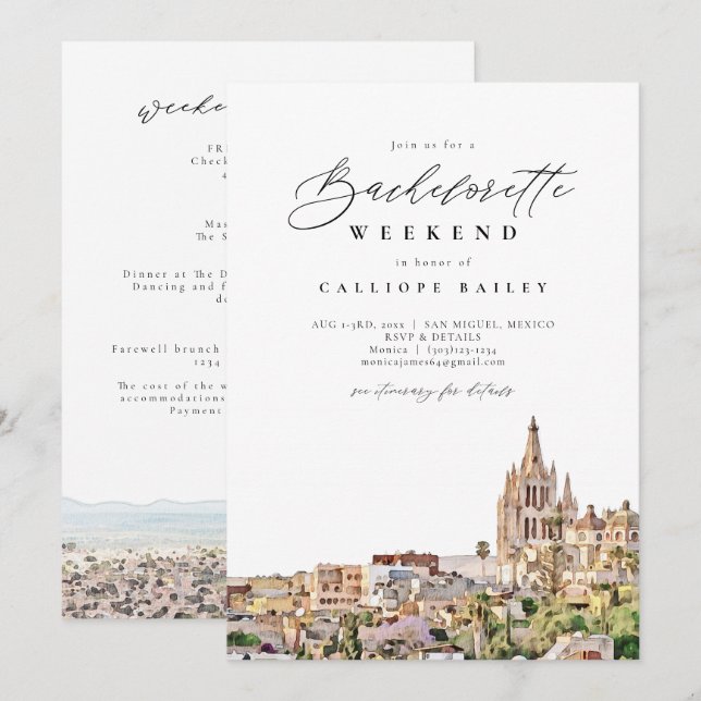 SAN MIGUEL MEXICO Reisebachelorette Itinerary Einladung (Vorne/Hinten)