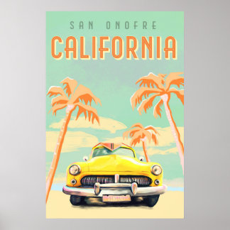 San Onofre, Kalifornien, Cool Retro Surf Travel Poster