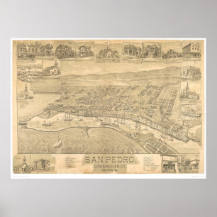 San Pedro, panoramische Karte 1895 (1319A) CA Poster