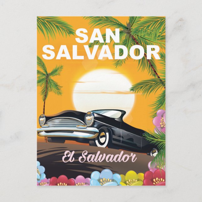 San Salvador Vintage Reiseplakat Postkarte (Vorderseite)