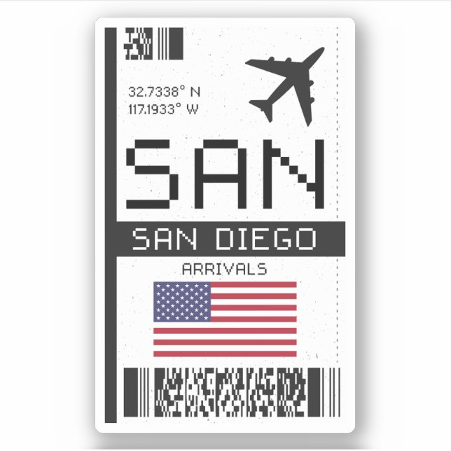 SAN San Diego, California Airport Boarding Pass Aufkleber (Vorderseite)
