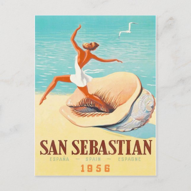 San Sebastian, Frau kommt aus einer Muschel Postkarte (Vorderseite)