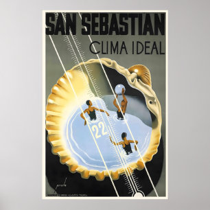 San Sebastian Ideales Klima Spanien Vintage Reise Poster