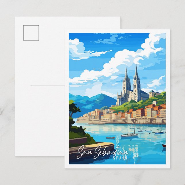 San Sebastian Spanien Vintage Illustration Postkarte (Vorne/Hinten)