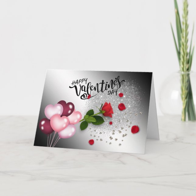  San Valentín con purpurina y rosas  Karte (Vorderseite)