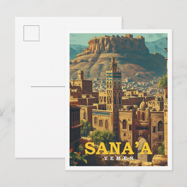 Sana'a Jemen Vintage Kunstreise Postkarte (Vorne/Hinten)