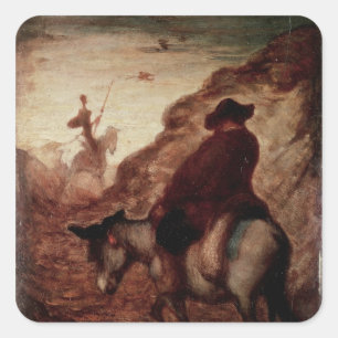 Sancho und Don Quixote, 19. Jahrhundert Quadratischer Aufkleber