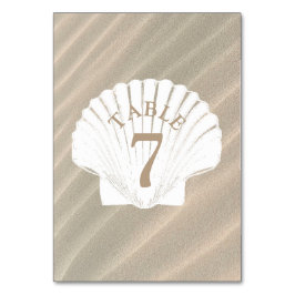 Sand and and Seashell tan Wedding Tischnummer Card