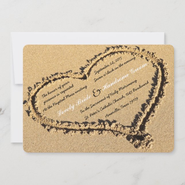 Sand Beach Herz Cross katholische Hochzeit Einladu Einladung (Vorderseite)
