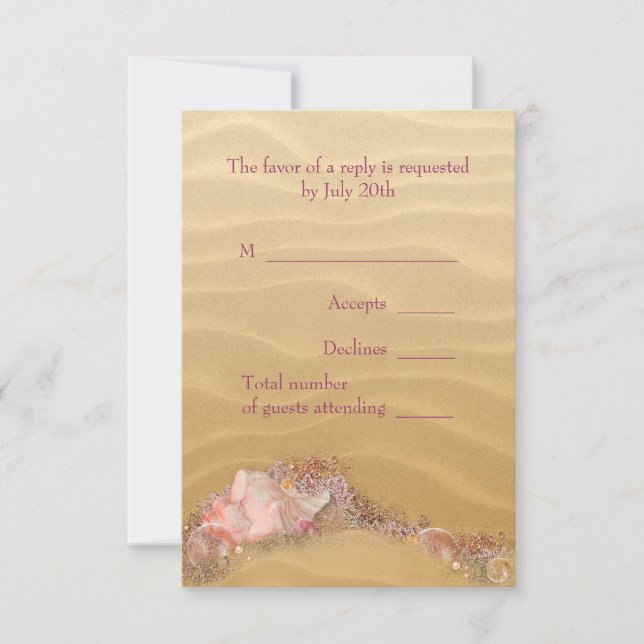 Sand Beach Seashells Beach Wedding UAWG RSVP Karte (Vorderseite)