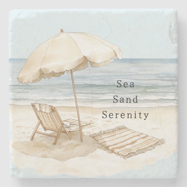 Sand Beach Serenity Umbrella Steinuntersetzer (Vorderseite)