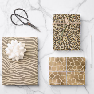 Sand Beige Zebra Print Geschenkpapier Set
