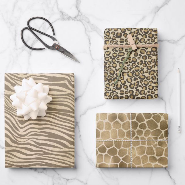 Sand Beige Zebra Print Geschenkpapier Set (Vorderseite)