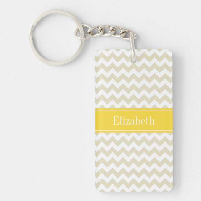 Sand Beige Zickzack Ananas Monogramm Schlüsselanhänger (Vorderseite)