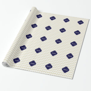 Sand Beige Zickzack Navy Quatrefolionmonogramm Geschenkpapier