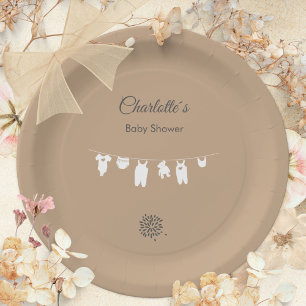 Sand Boho Minimalistische Babyparty Pappteller